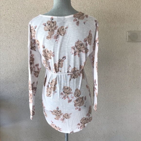 Oh Baby Maternity Cream Floral Long Sleeve Med - Picture 5 of 8